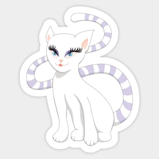 Beautiful Cartoon Cute White Cat Sticker